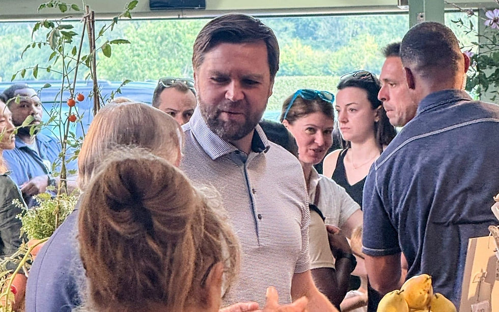 JD Vance at Daylesford near Diddly Squat on Clarkson Farm tour Cotswolds