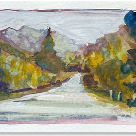 gouache painting landscape france travel sketchbook