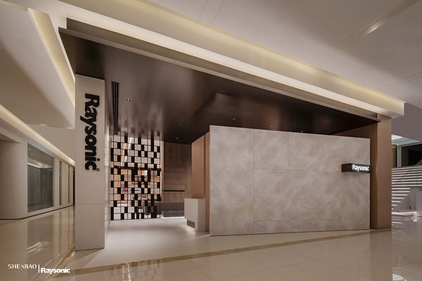 上海宜山店 前台 入口 牆板 616白松露 右側消防栓櫃 563水染黃橡 吊櫃 902柚檀 吊櫃底座 909黑網石 左側高櫃 S007琥珀黃.jpg