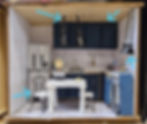 Zalmon Bernstein, added a beautiful light fixture, painted the cabinets in blue, added a stool