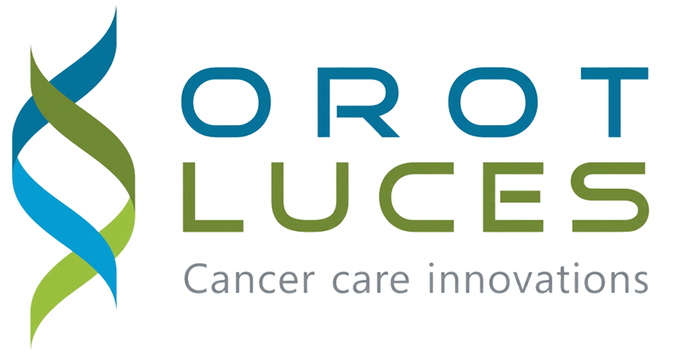 OROT LUCES, Cancer care innovations, logo with DNA structure and text.