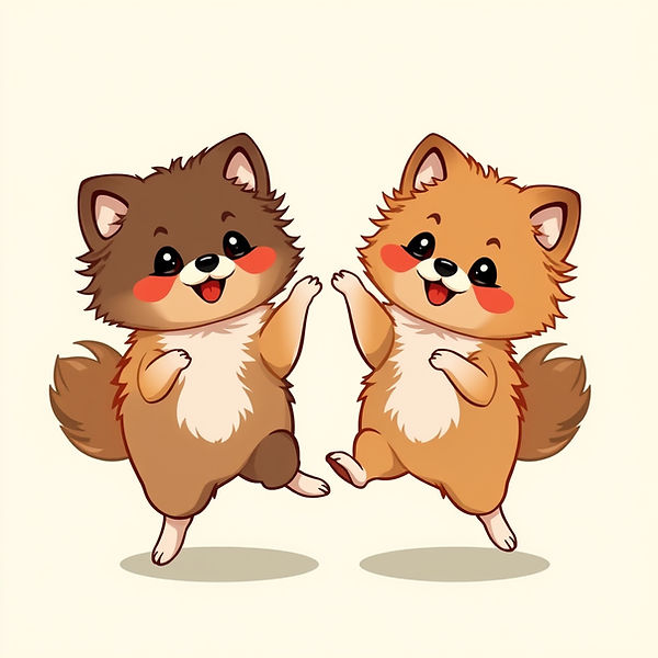 Dancing Two Brown Twins with black faces brown & black & white large markings with dark b