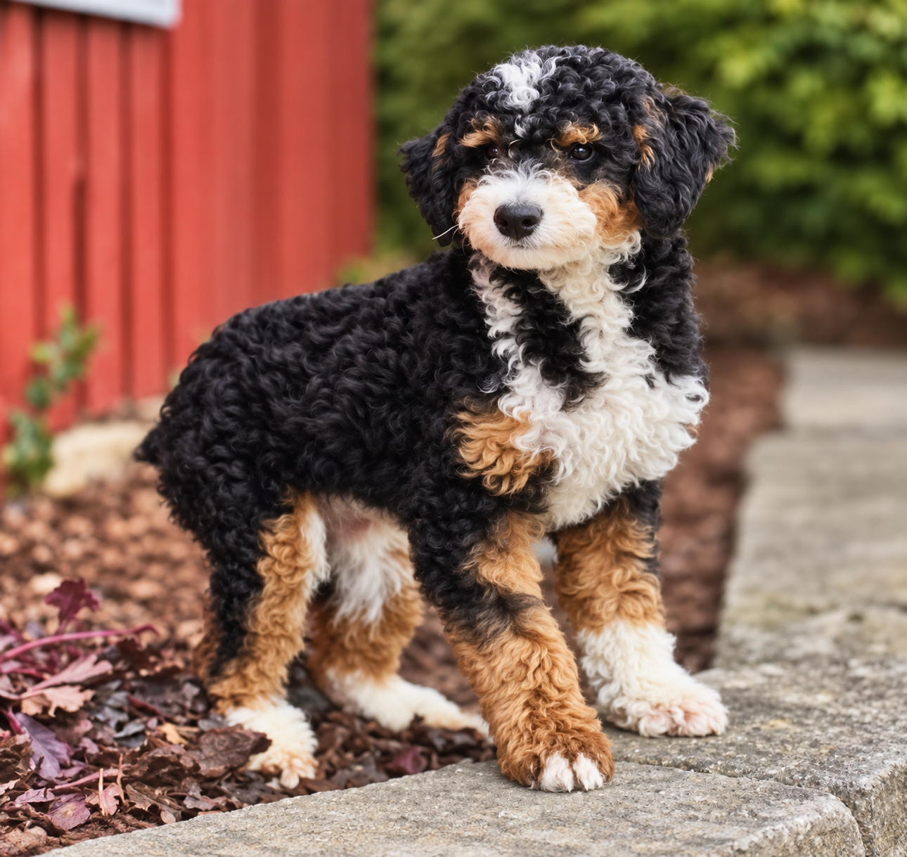 Theo, a stunning black tri with white blaze colored Miniature Poodle sire at KB Goldstar Cavapoos