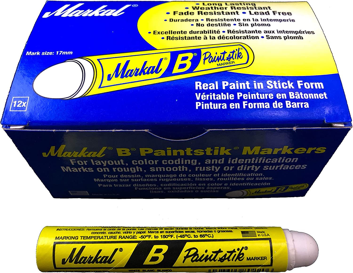 Markal Box of 12 B White Tire Chalk Paintstik Crayon Surface Marker