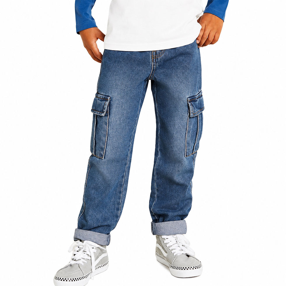 Thumbnail: Tape A L•OEIL Boys Denim Combat  Cargo Jeans Trousers 