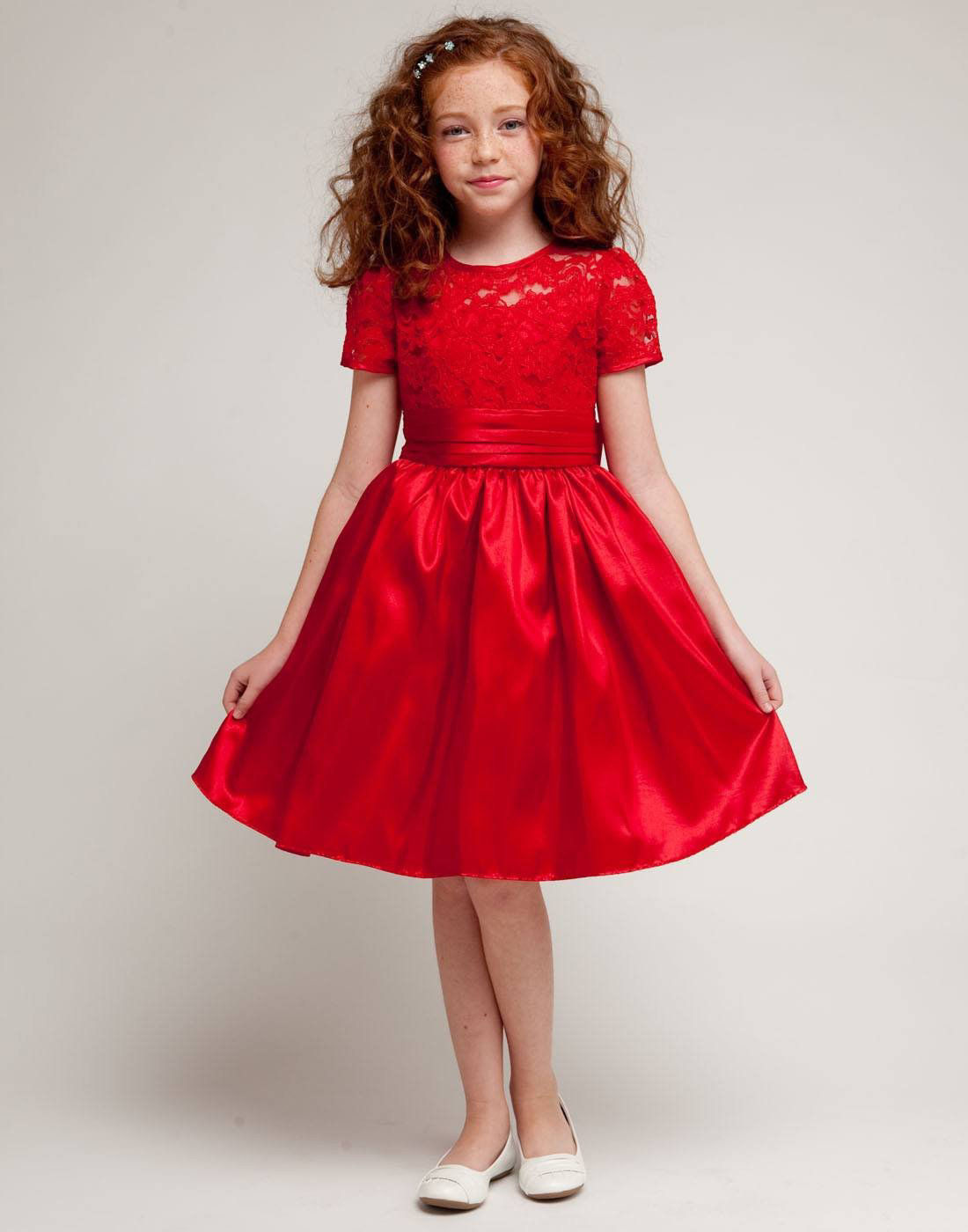 Julia Lee Lace & Glistening Taffeta Knee length Dress - Red gown kids Collection