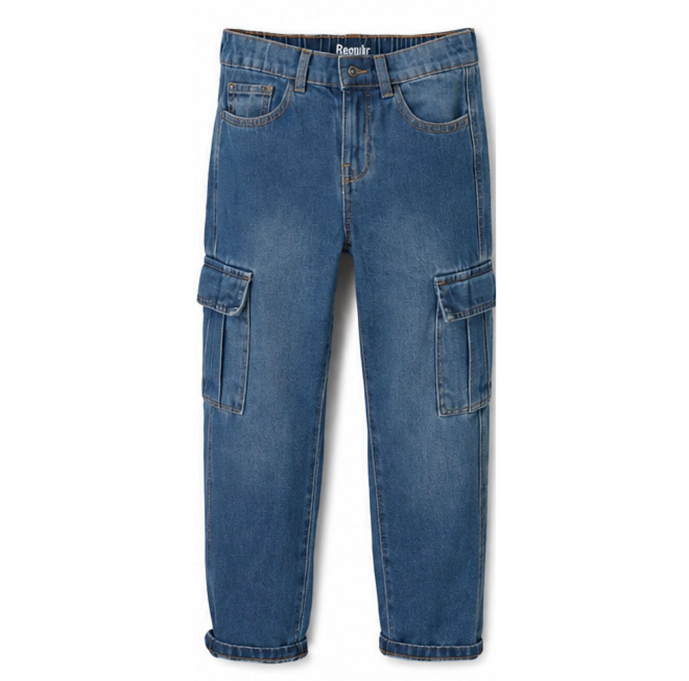Thumbnail: Tape A L•OEIL Boys Denim Combat  Cargo Jeans Trousers 