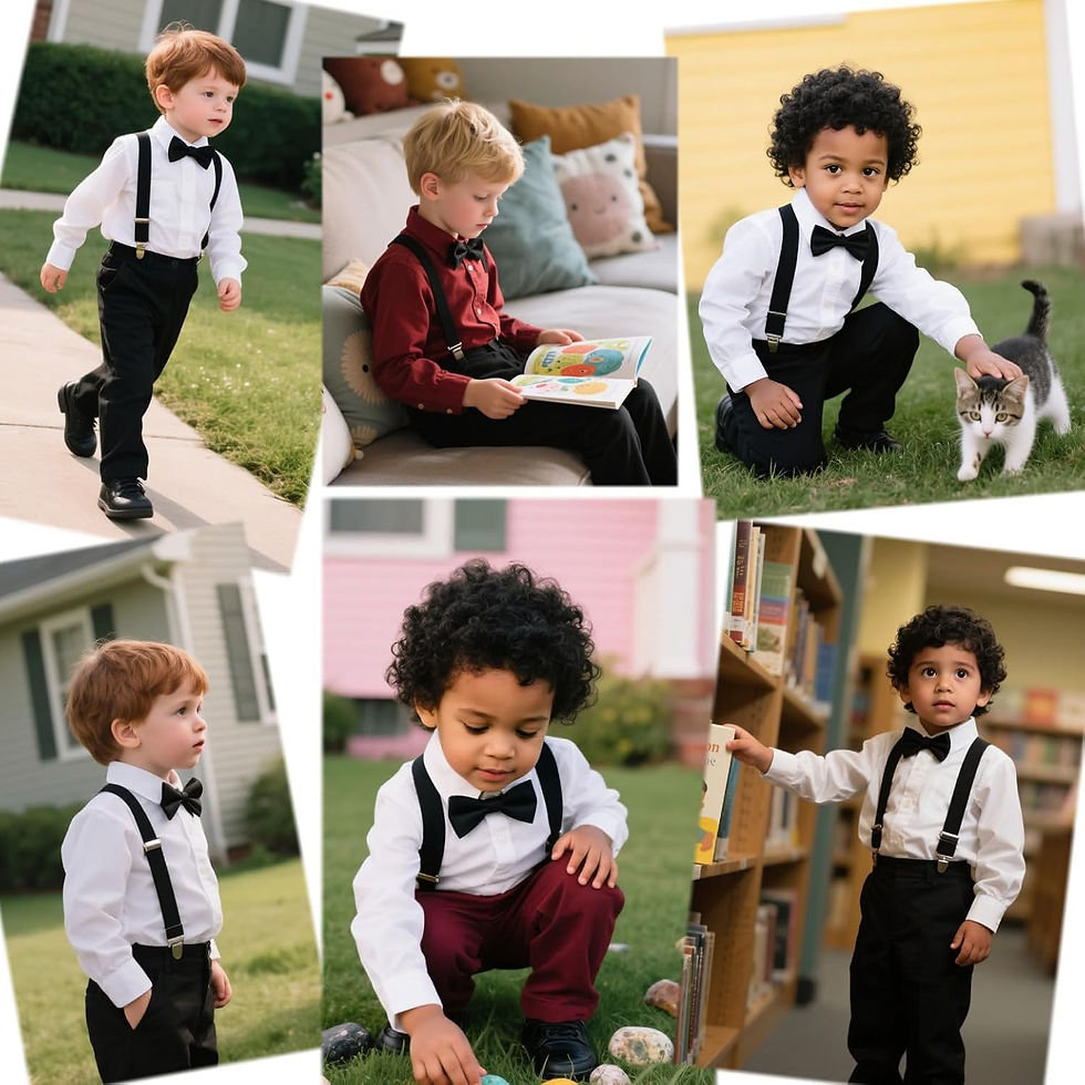 Thumbnail: Kids Bow Tie and Braces Set for Little Boys Clip-On Y-Shape Suspenders-Black