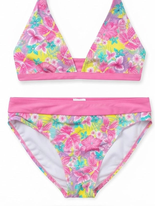 Thumbnail: Girls bright pink bow tied two-piece girl's swimsuit Set -Bikini  2pc