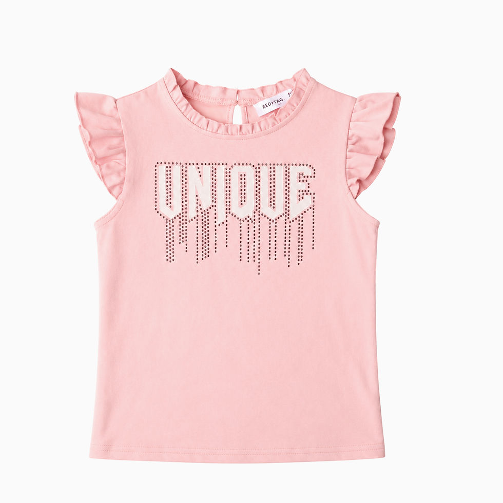 Thumbnail: Red Tag Unique Girls Peach Top front stones designs with pleated neck and sleeve