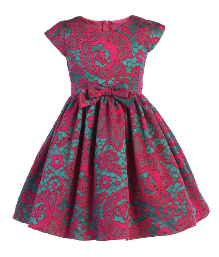Thumbnail: SWEET KIDS FUCHSIA BOLD FLORAL JACQUARD DRESS