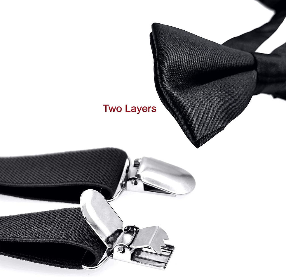 Thumbnail: Kids Bow Tie and Braces Set for Little Boys Clip-On Y-Shape Suspenders-Black