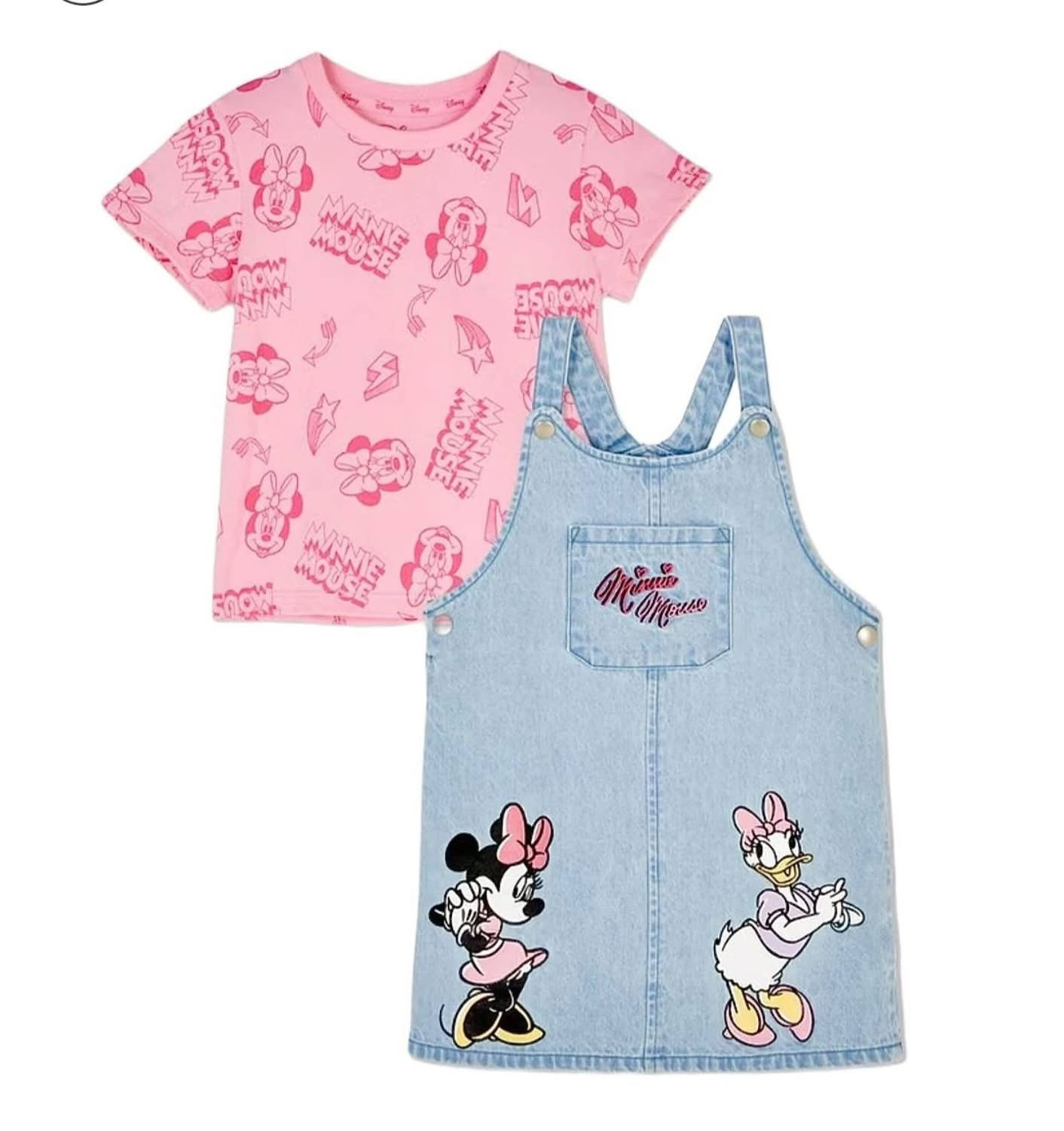 George Minnie Mouse girls 2pc Daisy Duck T-shirt and Denim Pinafore Set-Disney 