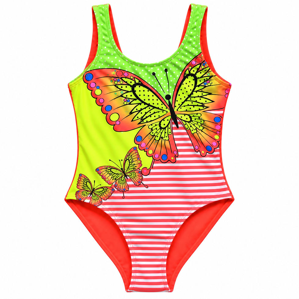Thumbnail: Noname neon green colorful I orange and white butterfly Swimsuit 