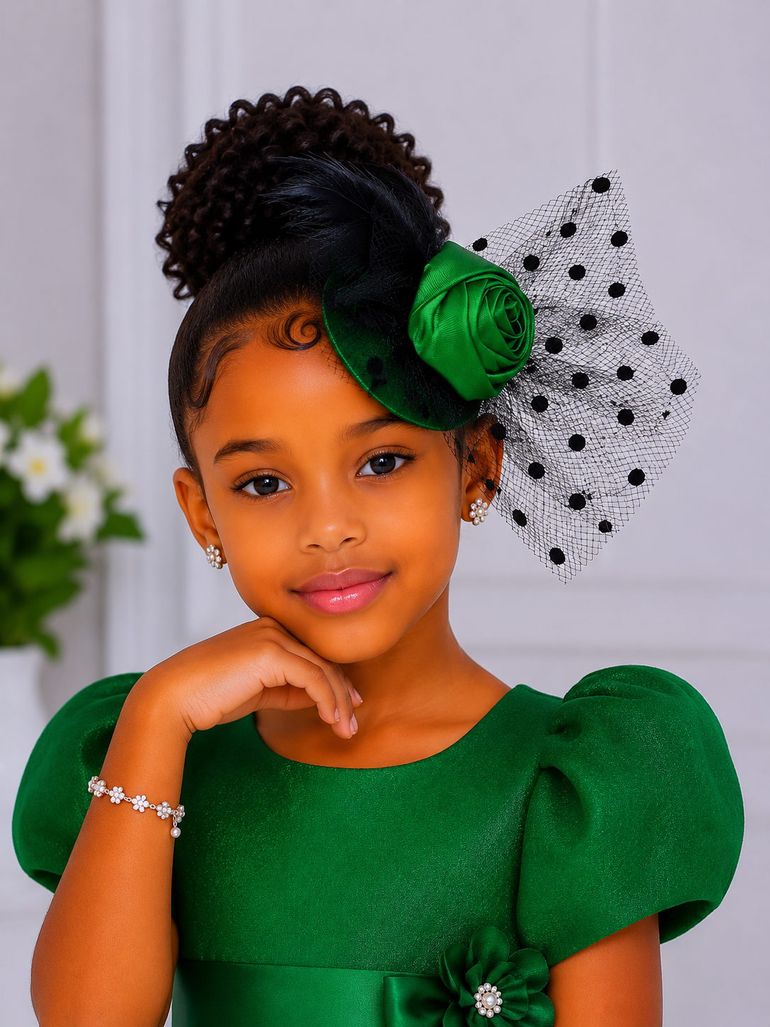 Beautiful Green with net and ribbon design facinator