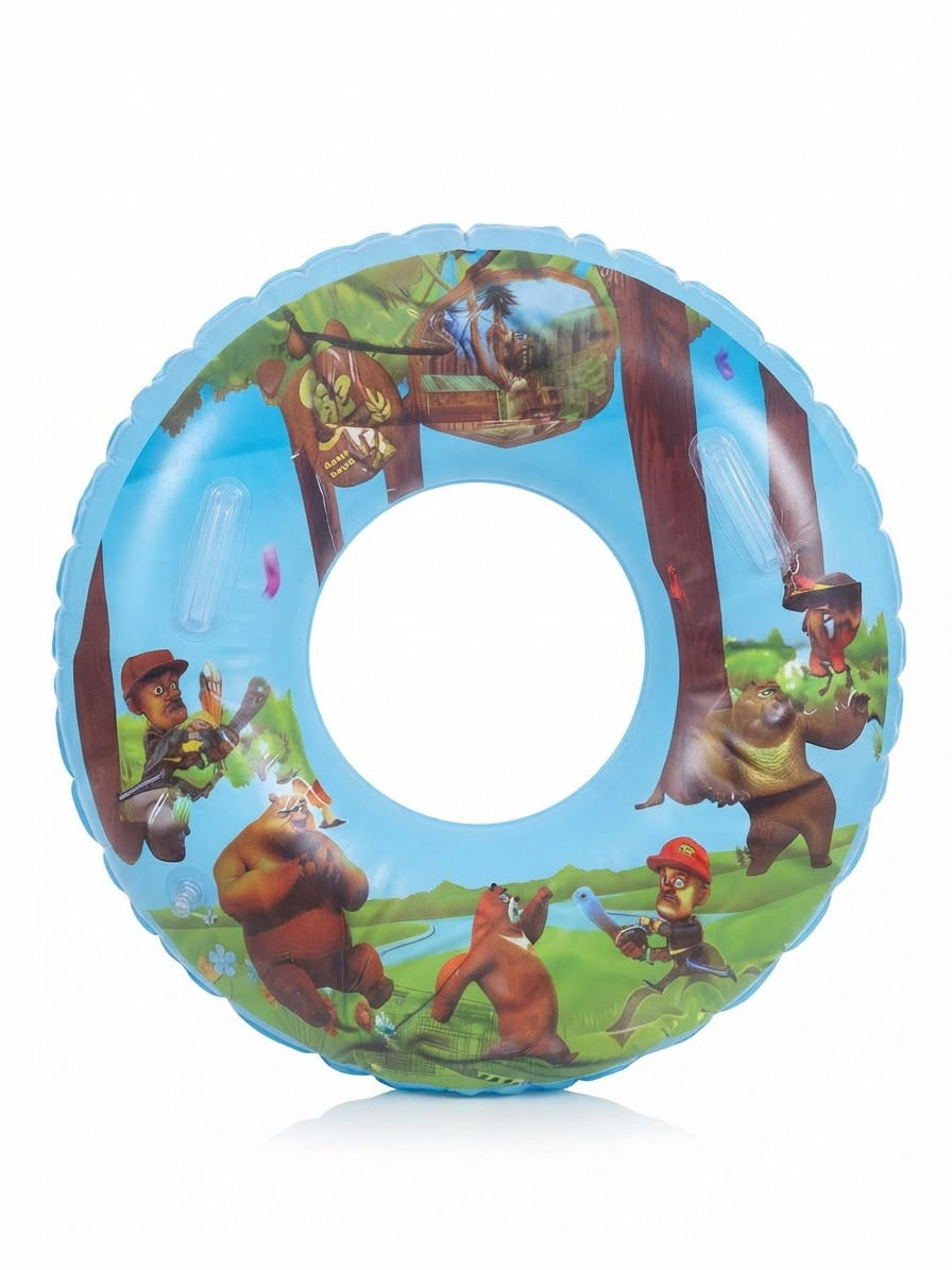 Cartoon Bear inflatable swim ring with Double Safety Grab Handles