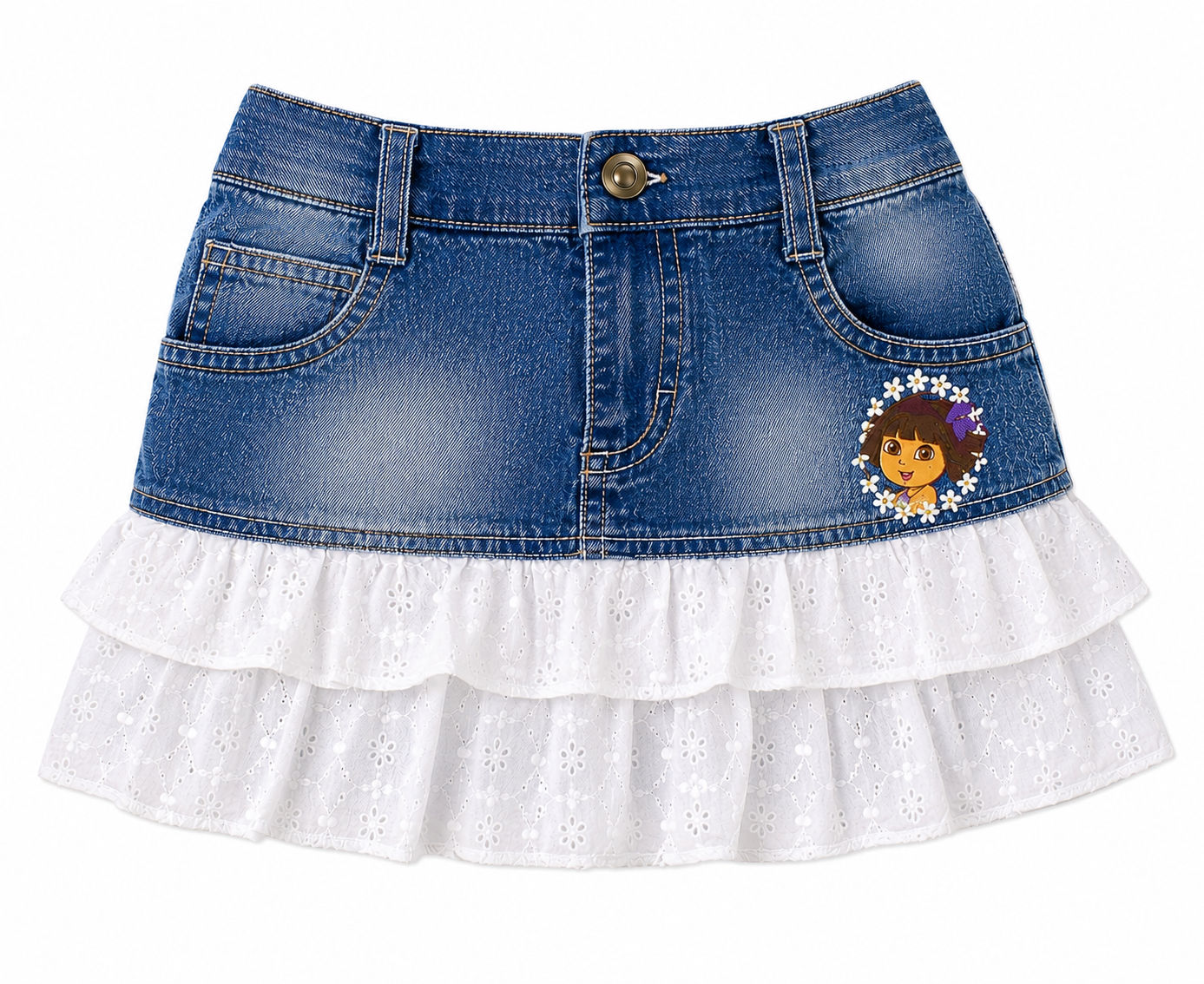 DORA the EXPLORER Denim Jeans Skirt With Lace Bottom/Inner Shorts & ADJUSTABLE