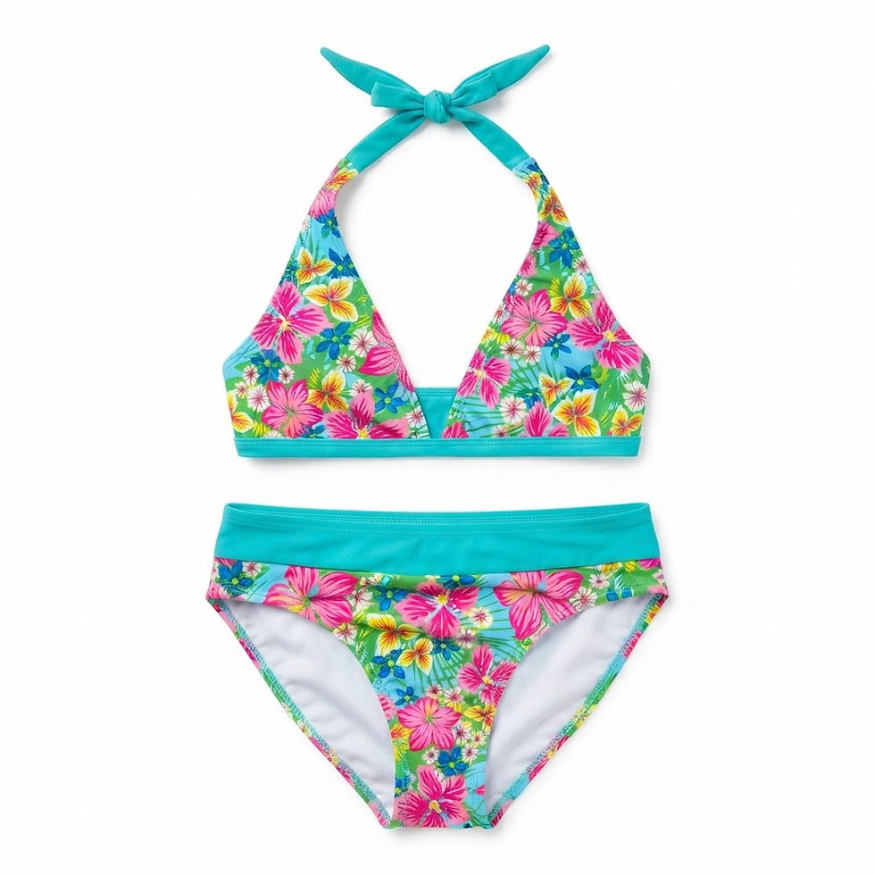 Thumbnail: Girls bright Aqua bow tied two-piece girl's swimsuit Set -Bikini  2pc