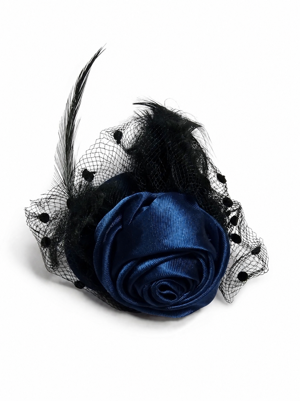 Thumbnail: Small navy blue' ribbon with net facinator