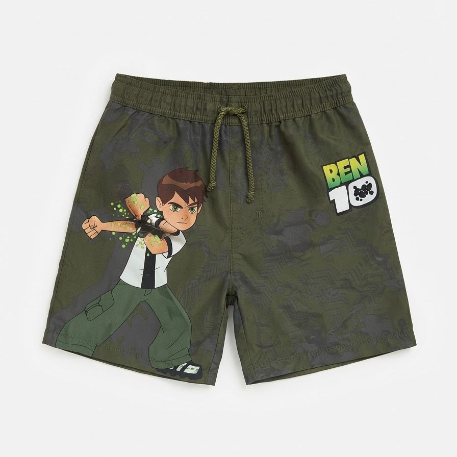 Ben 10 activating Omnitrix Swim Short olive green children's shorts