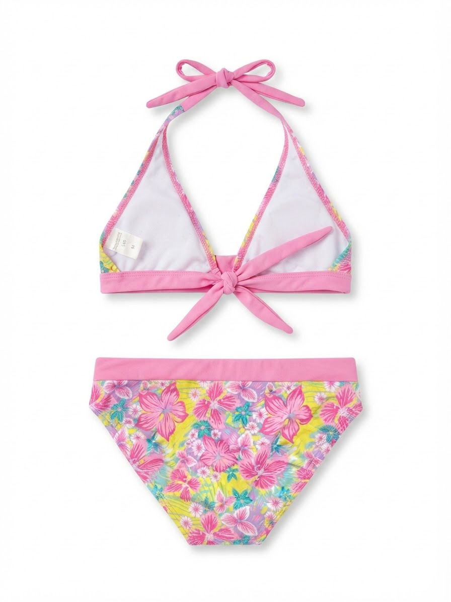 Thumbnail: Girls bright pink bow tied two-piece girl's swimsuit Set -Bikini  2pc
