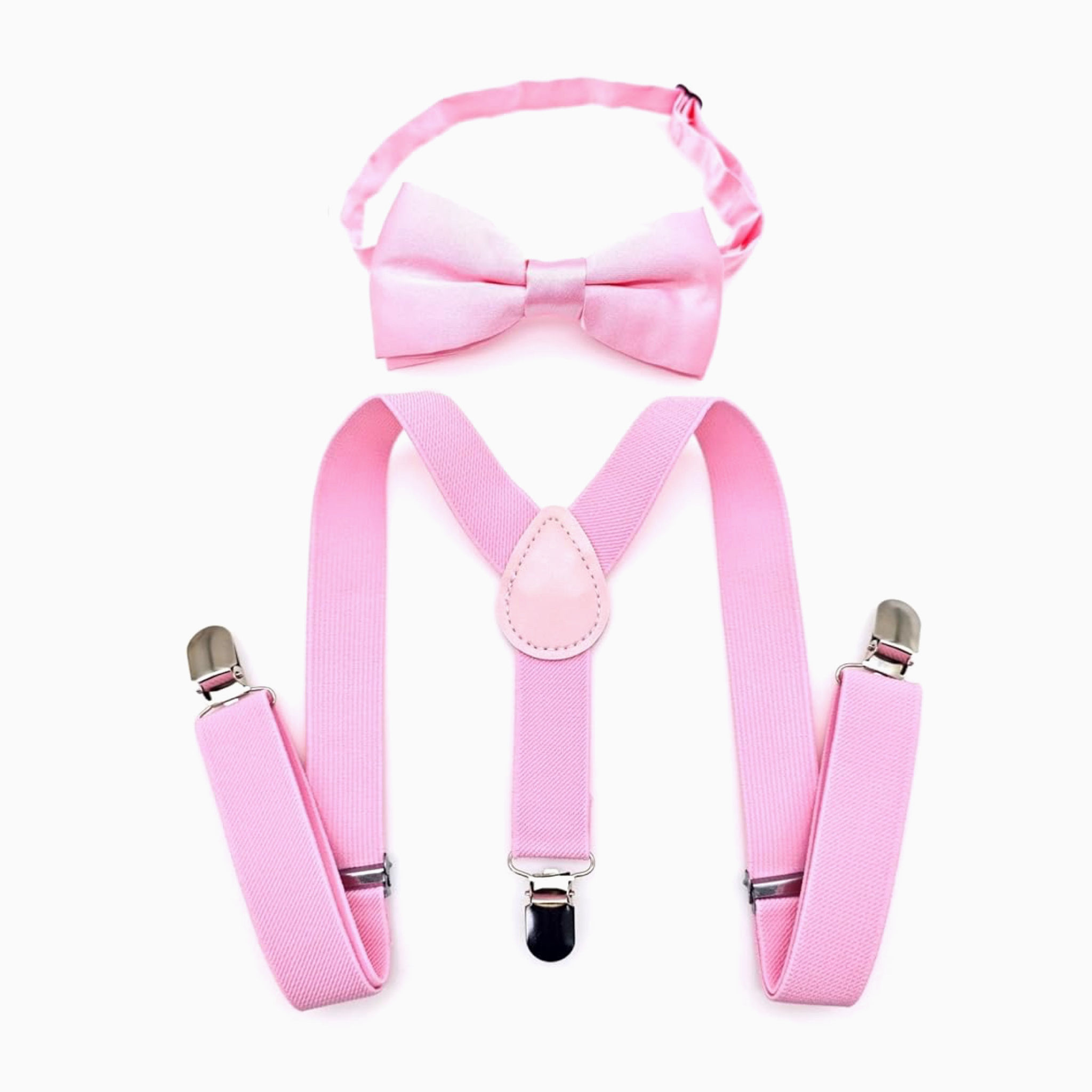Kids Bow Tie and Braces Set for Little Boys Clip-On Y-Shape Suspenders-Pink