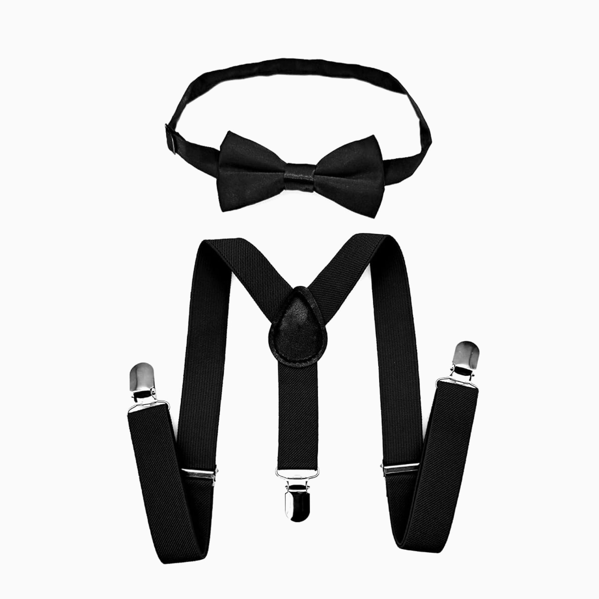 Kids Bow Tie and Braces Set for Little Boys Clip-On Y-Shape Suspenders-Black