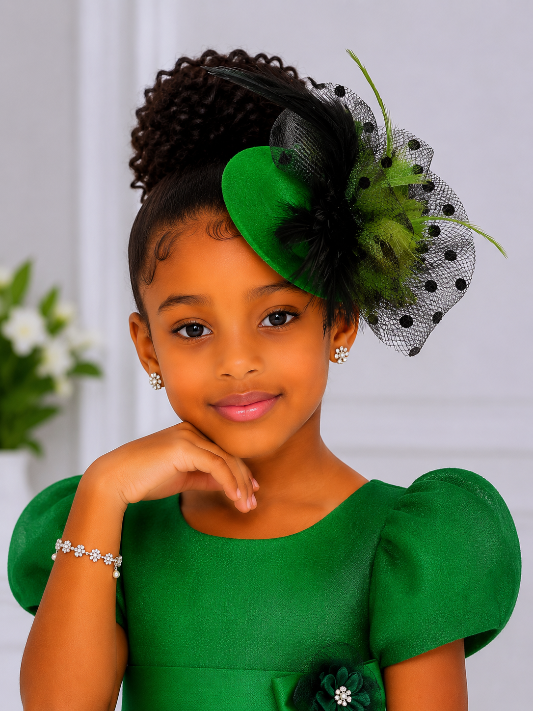 Green color with net'ribbon design facinator 