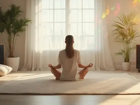 Woman meditating listening to audio