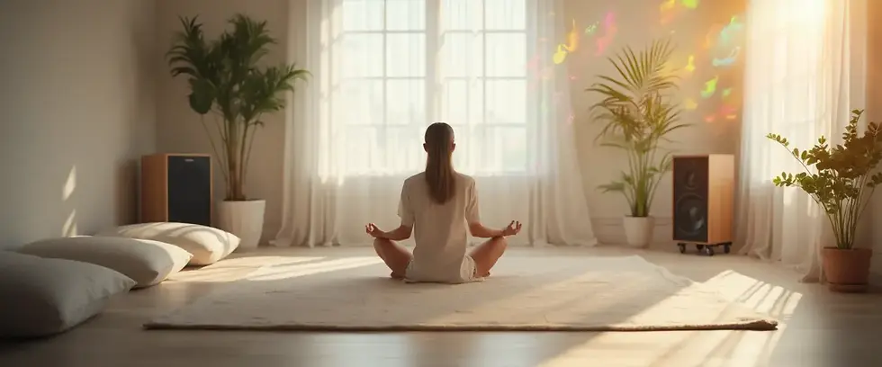 Woman meditating listening to audio