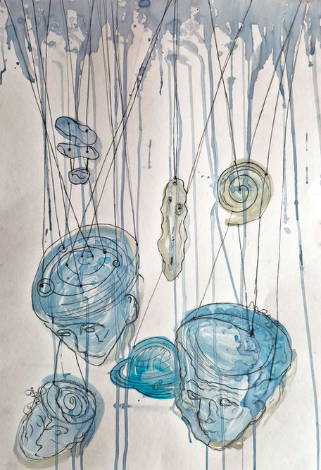 Puppets Indian ink & watercolors illustration