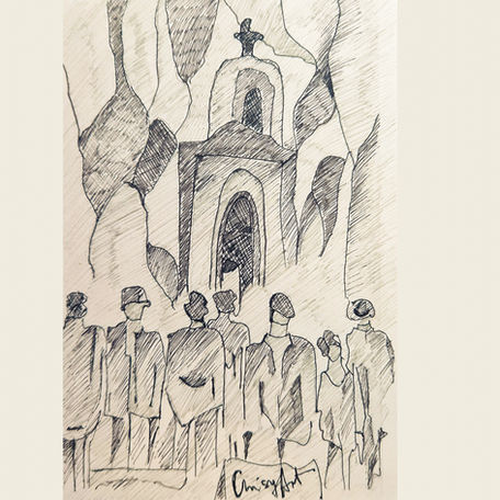 monastery  ink illustration
