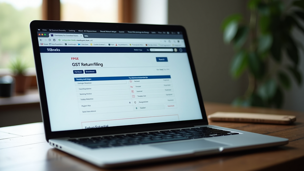 Close-up view of a laptop screen showing GST return filing portal