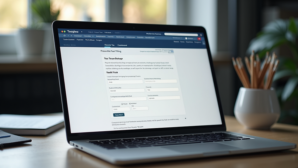 Close-up view of a laptop screen showing an online tax filing portal