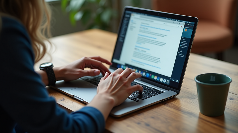 High angle view of a person typing a response email on a laptop