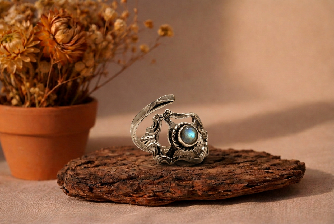 Besteckschmuck Ring aus einem vers. Sammellöffel mit Labradorit