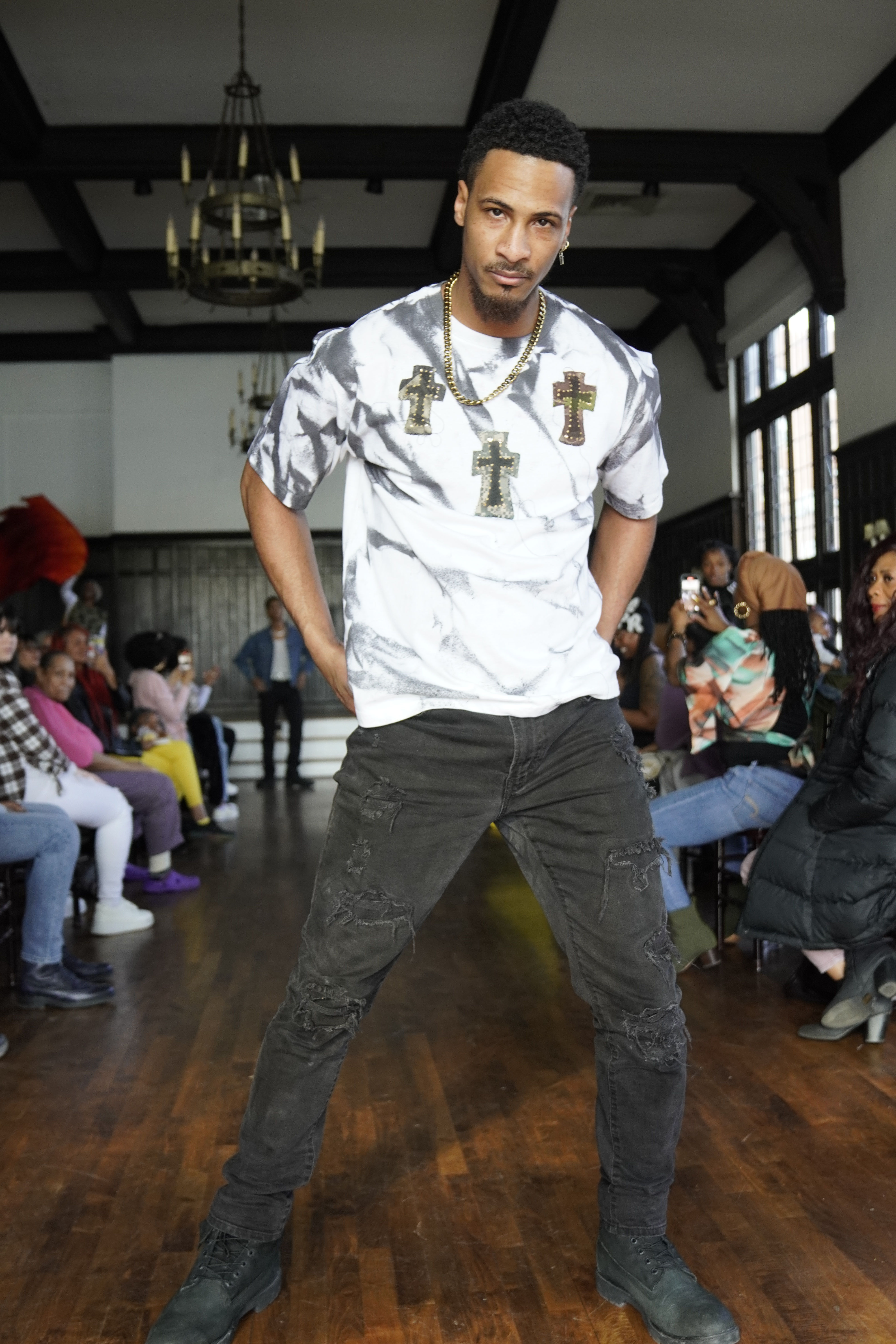 (M) Airbrushed Tee with Hand sewn details