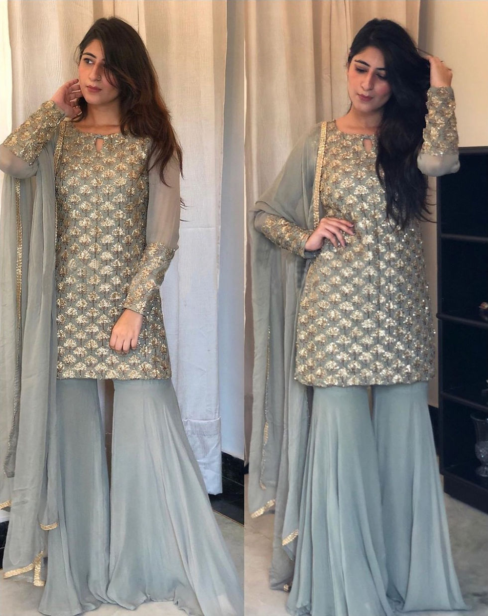 Designer Pretty Grey Color Sharara Suit