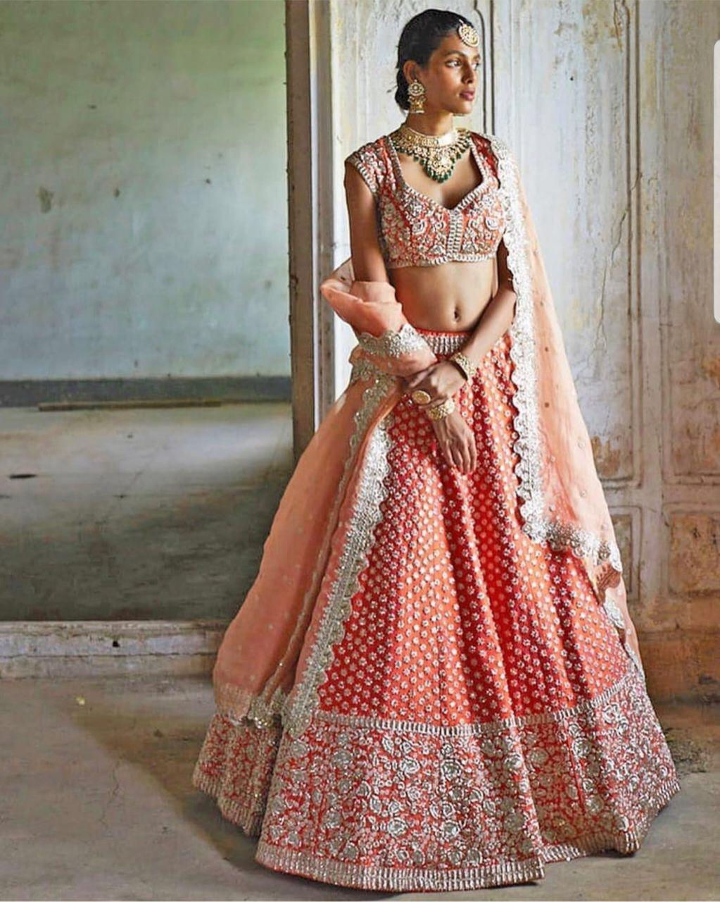 Indian Wedding Wear Light Orange Color Leneha Choli