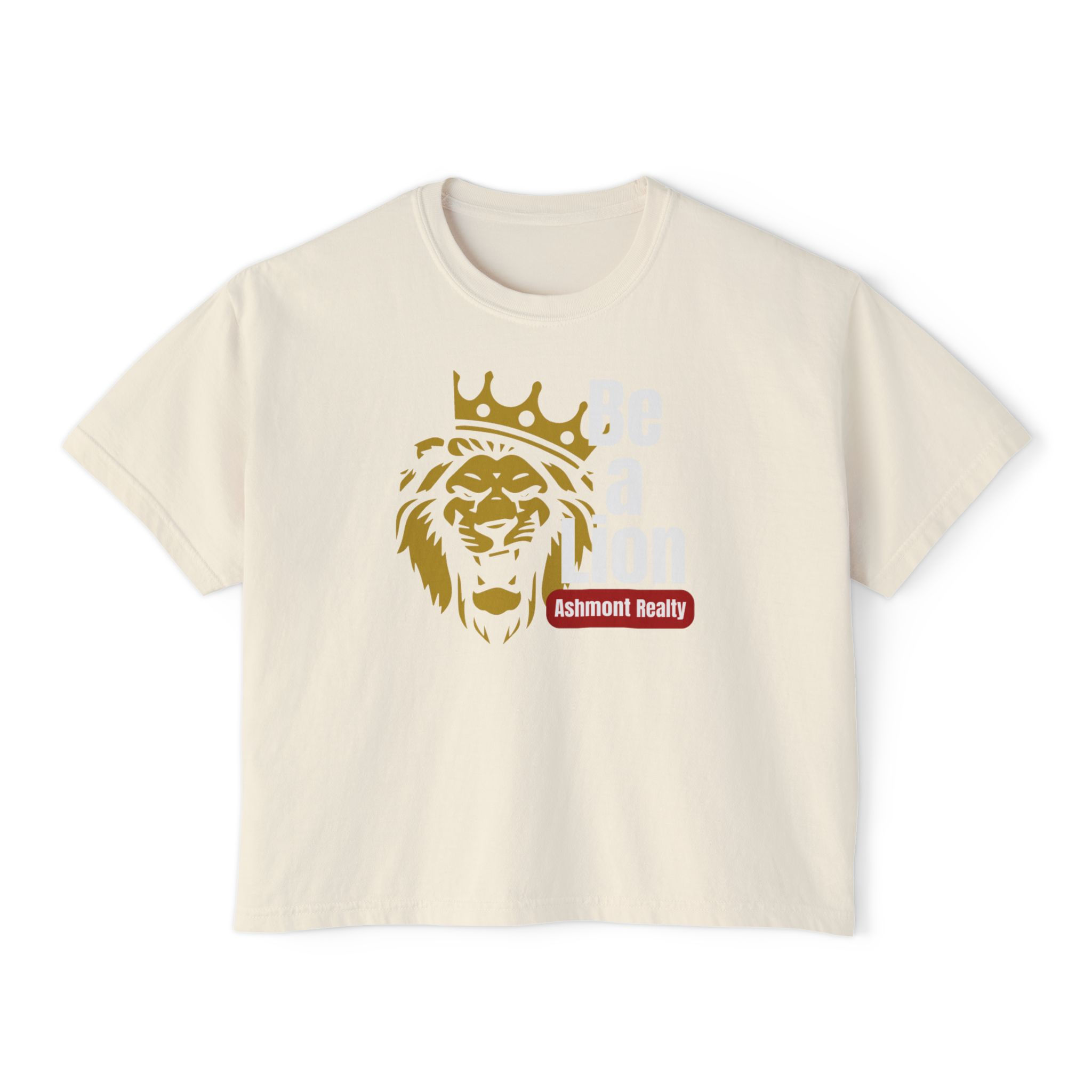 Queen Lion Graphic Tee — Women's Boxy Tee with Crown Lion Design