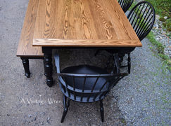 new hampshire made solid wood dining table and bench set with black painted dining chairs