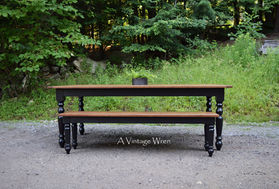 new hampshire made solid wood dining table and bench set with black painted fluted dining table legs