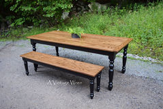 new hampshire made solid wood dining table and bench set with black painted fluted dining table legs