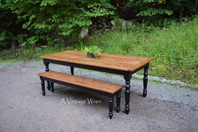 new hampshire made solid wood dining table and bench set with black painted fluted dining table legs