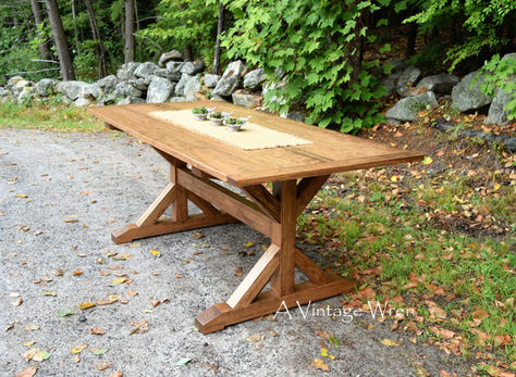 Custom made in New Hampshire rustic wood X trestle table