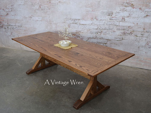 meredith NH solid wood trestle dining table for 8 