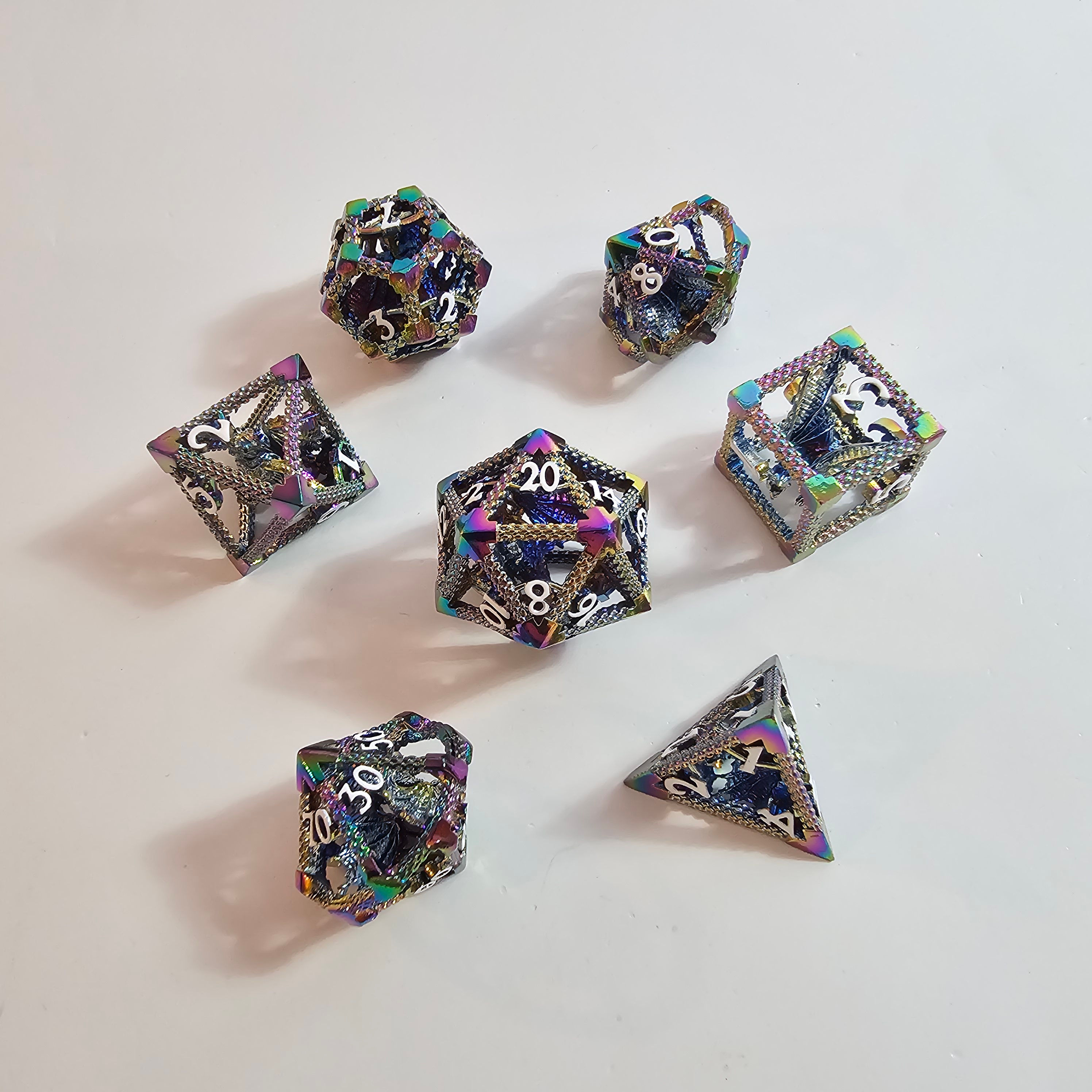 Flawless Rainbow Hollow Metal Dragon Dice Set