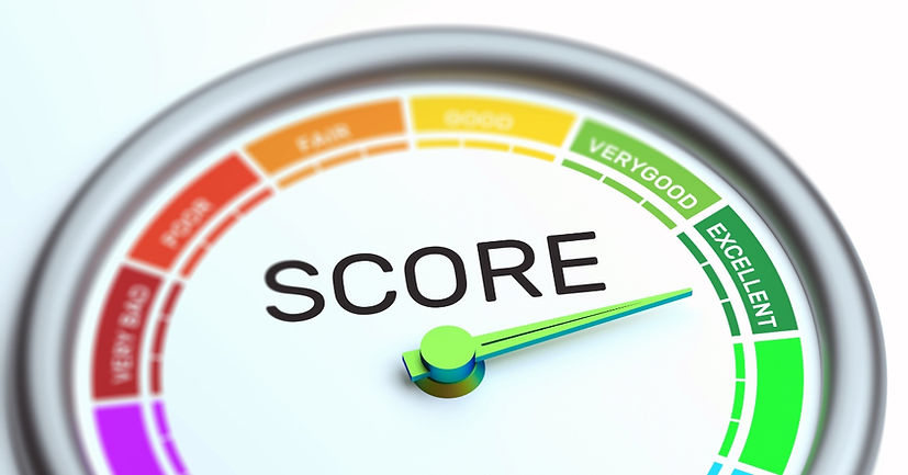 Credit score scale with arrow pointing to the "Excellent" range