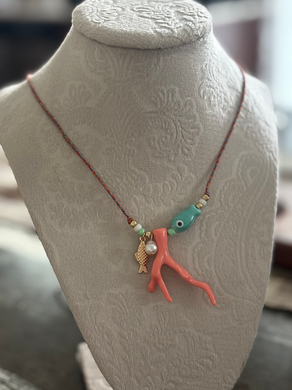 Thumbnail: Coral Braided Necklace 
