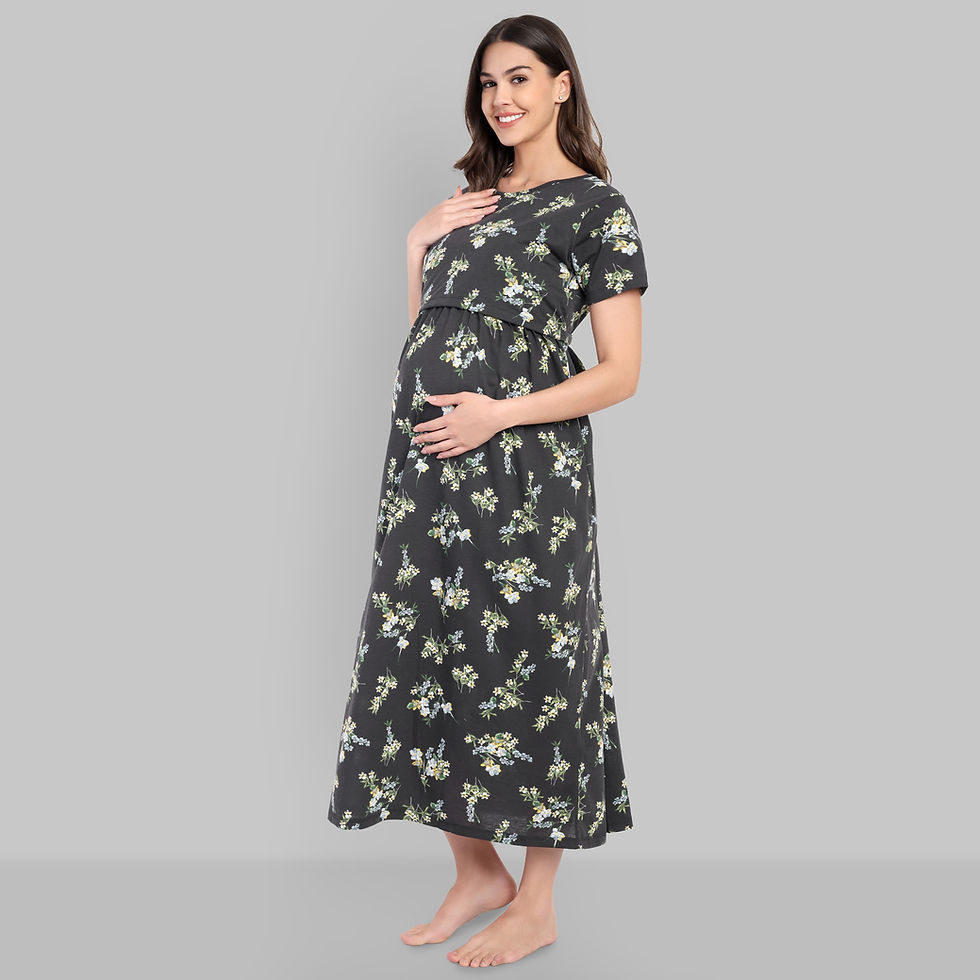 Thumbnail: Premium  Soft Cotton Night Wear - Black Floral Full